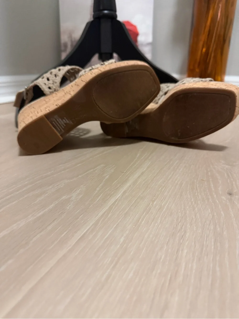 Mix No. 6 Neutral Beige Woven Cork Wedge Sandals